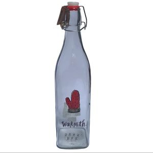 Rae Dunn WaRMth Bail & Trigger Glass Bottle Red Mitten Graphic New 2017